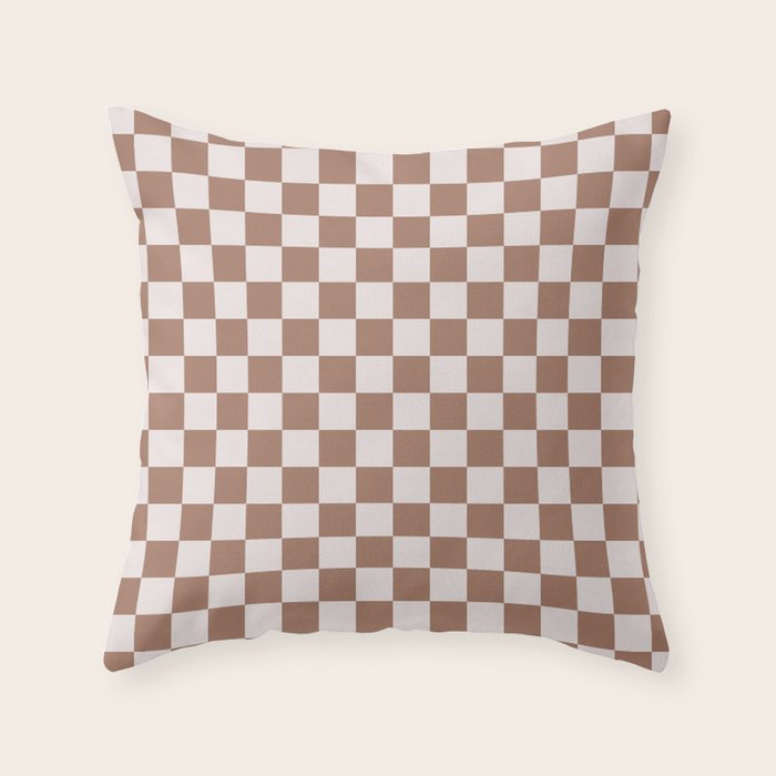 Checkered Check Checkerboard Pattern in Mocha Brown Throw Pillow Gallery Image 6