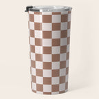 Checkered Check Checkerboard Pattern in Mocha Brown Travel Mug Gallery Image 3