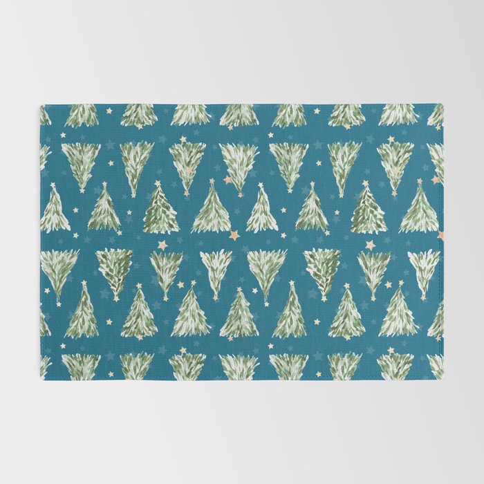 Holiday christmas tree over blue peacock pattern Rug Gallery Image 2