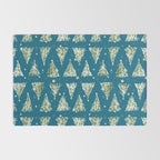 Holiday christmas tree over blue peacock pattern Rug Gallery Image 2