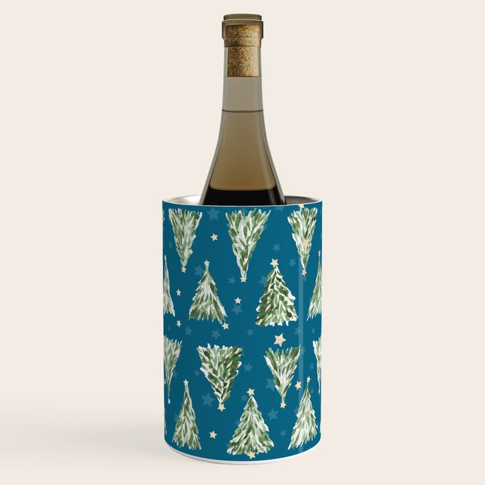 Holiday christmas tree over blue peacock pattern Wine Chiller Gallery Image 3