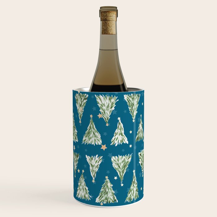 Holiday christmas tree over blue peacock pattern Wine Chiller Gallery Image 1