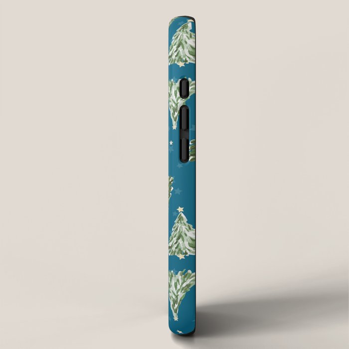 Holiday christmas tree over blue peacock pattern iPhone Case Gallery Image 2