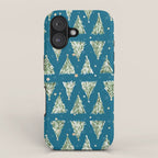 Holiday christmas tree over blue peacock pattern iPhone Case Gallery Image 1