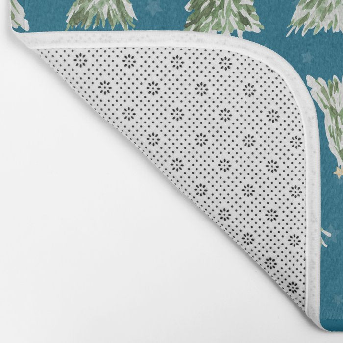 Holiday christmas tree over blue peacock pattern Bath Mat Gallery Image 2