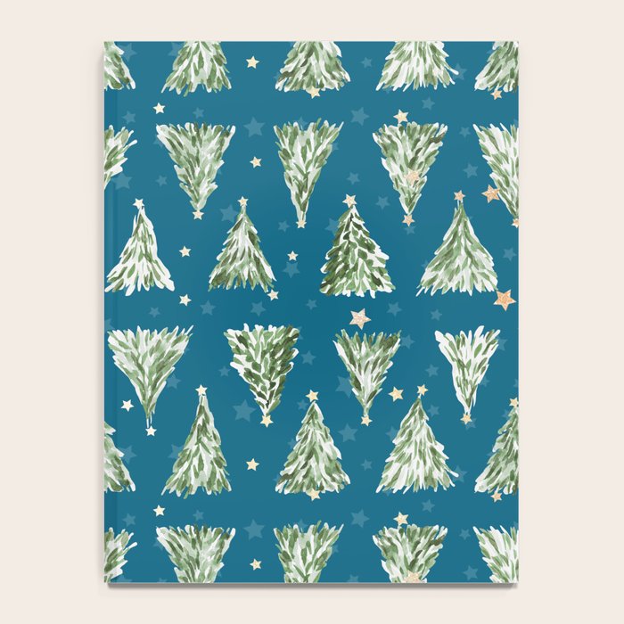 Holiday christmas tree over blue peacock pattern Notebook Gallery Image 4