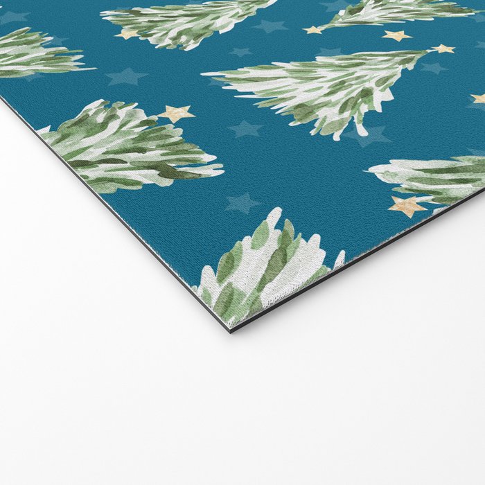 Holiday christmas tree over blue peacock pattern Welcome Mat Gallery Image 2