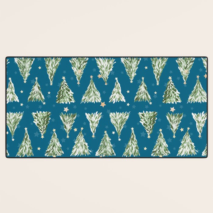 Holiday christmas tree over blue peacock pattern Desk Mat Gallery Image 3