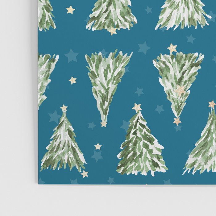 Holiday christmas tree over blue peacock pattern Poster Gallery Image 3