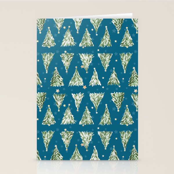 Holiday christmas tree over blue peacock pattern Stationery Card Gallery Image 1