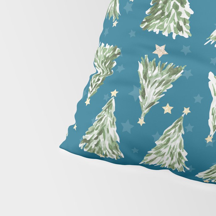 Holiday christmas tree over blue peacock pattern Pillow Sham Gallery Image 4