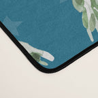 Holiday christmas tree over blue peacock pattern Desk Mat Gallery Image 4