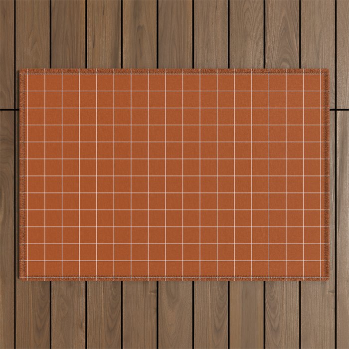 Windowpane Check Grid (white/burnt orange) Outdoor Rug Gallery Image 1