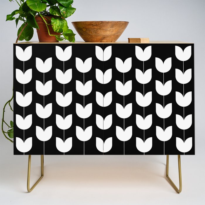 Spring Tulips IV Black and White Mid Century Flowers Credenza Gallery Image 1