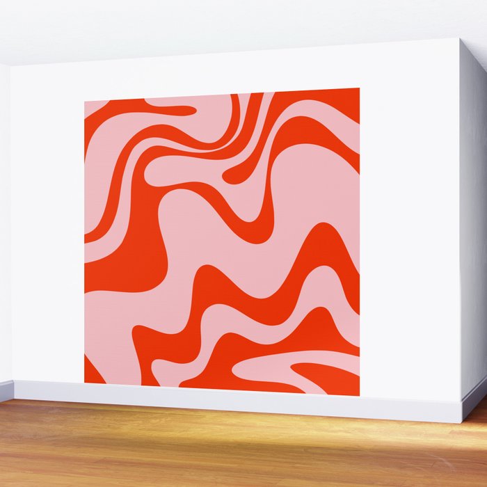 Retro Liquid Swirl Abstract 2 in Bold Orange and Pink Wall Mural Gallery Image 2