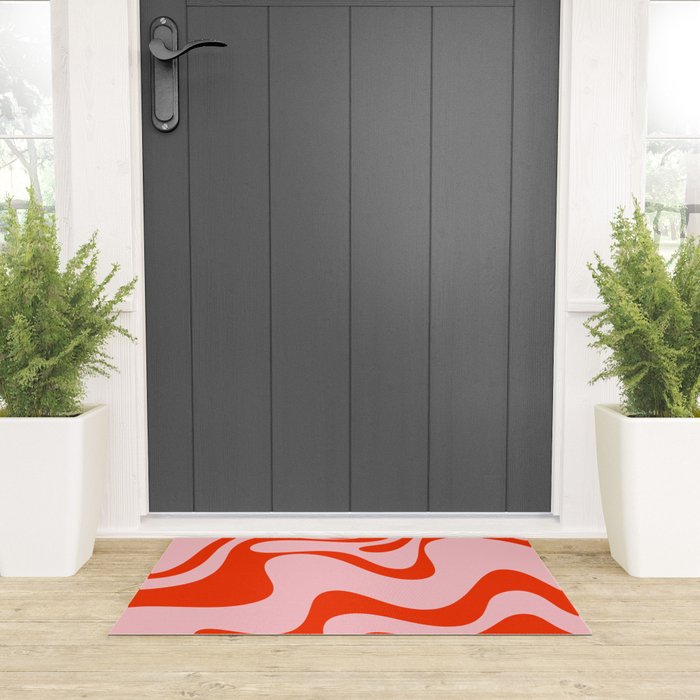 Retro Liquid Swirl Abstract 2 in Bold Orange and Pink Welcome Mat Gallery Image 3