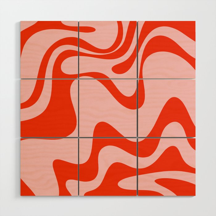 Retro Liquid Swirl Abstract 2 in Bold Orange and Pink Wood Wall Art Gallery Image 1