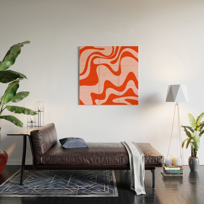 Retro Liquid Swirl Abstract 2 in Bold Orange and Pink Wood Wall Art Gallery Image 2