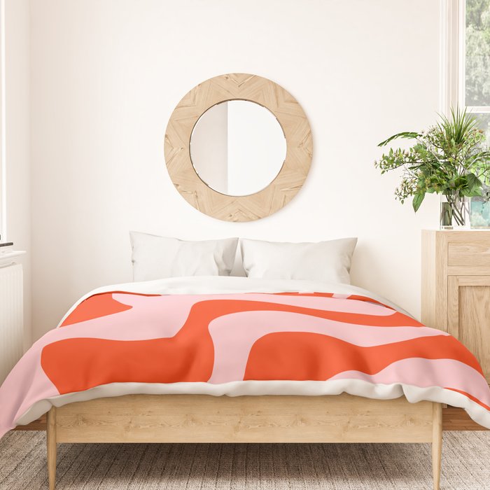 Retro Liquid Swirl Abstract 2 in Bold Orange and Pink Duvet Cover Gallery Image 3