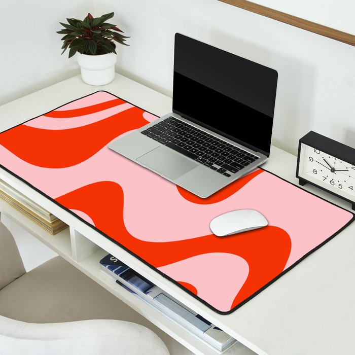 Retro Liquid Swirl Abstract 2 in Bold Orange and Pink Desk Mat Gallery Image 2