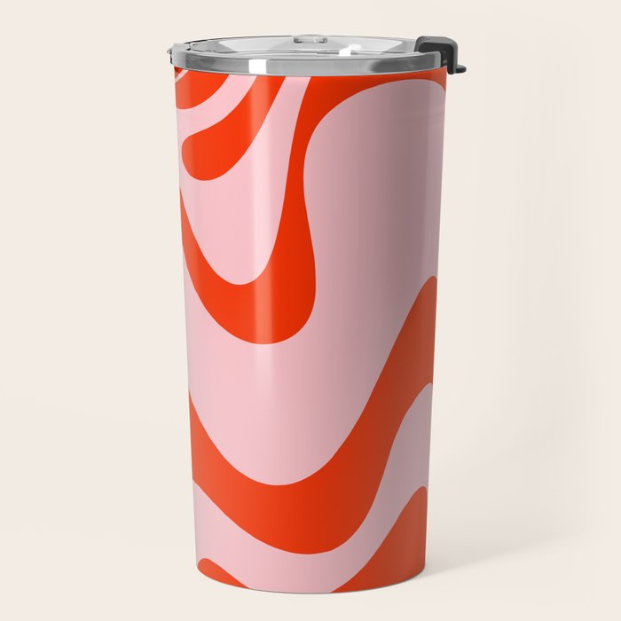 Retro Liquid Swirl Abstract 2 in Bold Orange and Pink Travel Mug Gallery Image 2