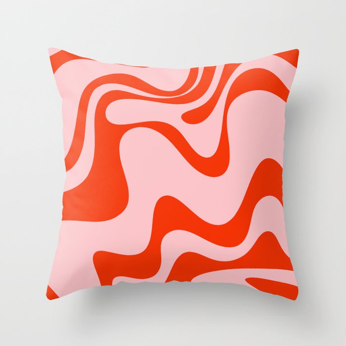 Retro Liquid Swirl Abstract 2 in Bold Orange and Pink Throw Pillow Gallery Image 1