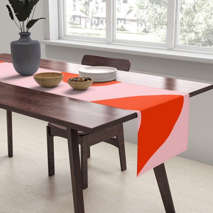 Retro Liquid Swirl Abstract 2 in Bold Orange and Pink Table Runner Gallery Image 2