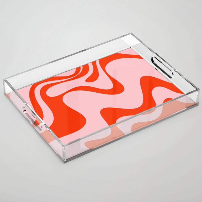Retro Liquid Swirl Abstract 2 in Bold Orange and Pink Acrylic Tray Gallery Image 1
