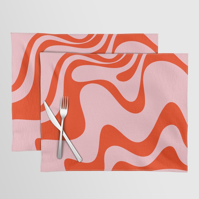 Retro Liquid Swirl Abstract 2 in Bold Orange and Pink Placemat Gallery Image 1