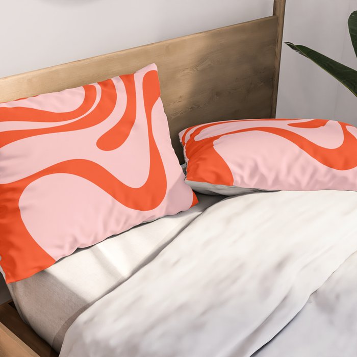 Retro Liquid Swirl Abstract 2 in Bold Orange and Pink Pillow Sham Gallery Image 2