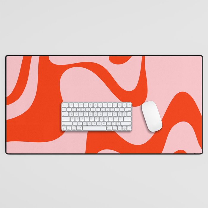 Retro Liquid Swirl Abstract 2 in Bold Orange and Pink Desk Mat Gallery Image 1