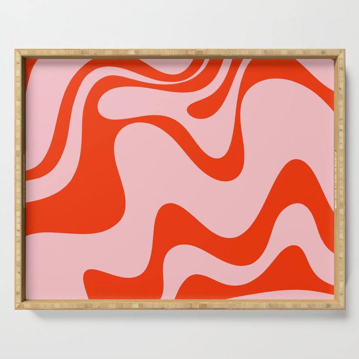 Retro Liquid Swirl Abstract 2 in Bold Orange and Pink Serving Tray Gallery Image 1