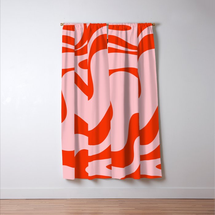Retro Liquid Swirl Abstract 2 in Bold Orange and Pink Window Curtain Gallery Image 3