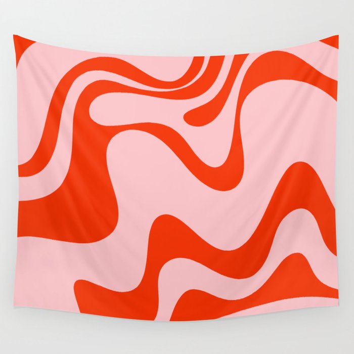 Retro Liquid Swirl Abstract 2 in Bold Orange and Pink Wall Tapestry Gallery Image 1