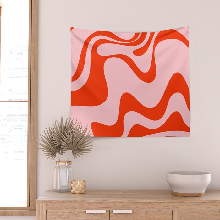 Retro Liquid Swirl Abstract 2 in Bold Orange and Pink Wall Tapestry Gallery Image 2