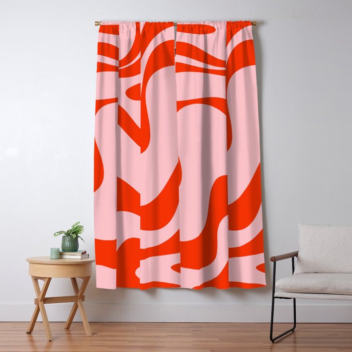 Retro Liquid Swirl Abstract 2 in Bold Orange and Pink Window Curtain Gallery Image 1