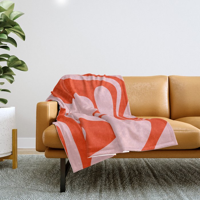 Retro Liquid Swirl Abstract 2 in Bold Orange and Pink Throw Blanket Gallery Image 1