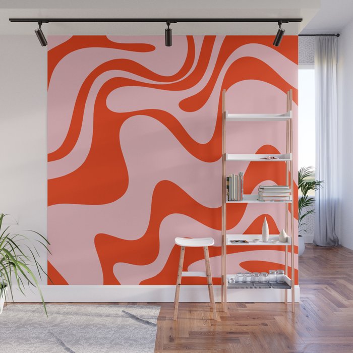 Retro Liquid Swirl Abstract 2 in Bold Orange and Pink Wall Mural Gallery Image 1