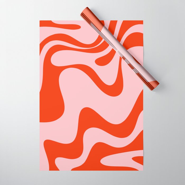 Retro Liquid Swirl Abstract 2 in Bold Orange and Pink Wrapping Paper Gallery Image 1
