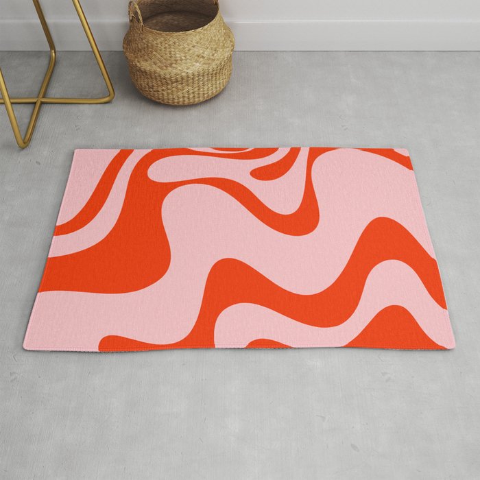 Retro Liquid Swirl Abstract 2 in Bold Orange and Pink Rug Gallery Image 1