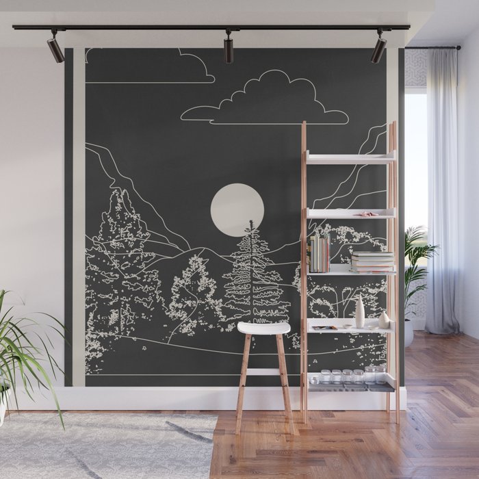 Mountain Trees Dark Wall Mural Gallery Image 1