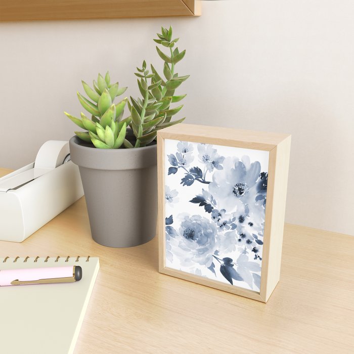 Floral Kingdom Watercolor Navy Blue Painting Of Flowers Peony Mini Art Print Gallery Image 2