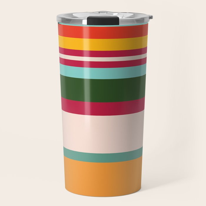 Vintage Striped Beach Pattern Travel Mug Gallery Image 1