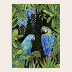 Tropical Blues Watercolor Parrots In The Canopy Poster Gallery Image 4