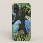Tropical Blues Watercolor Parrots In The Canopy iPhone Case Gallery Image 1