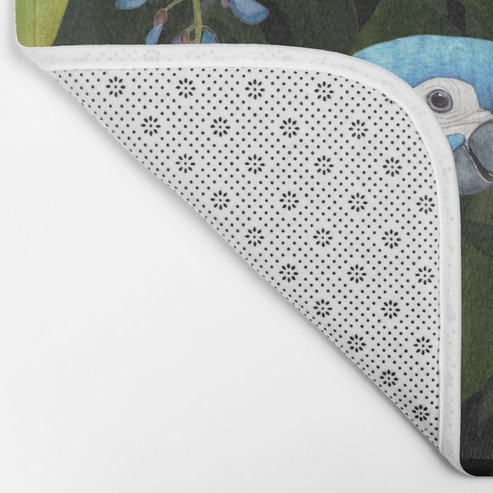 Tropical Blues Watercolor Parrots In The Canopy Bath Mat Gallery Image 2
