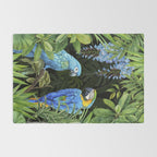 Tropical Blues Watercolor Parrots In The Canopy Rug Gallery Image 2