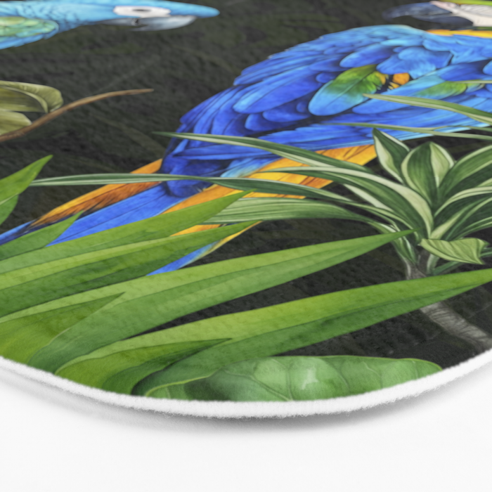 Tropical Blues Watercolor Parrots In The Canopy Bath Mat Gallery Image 3