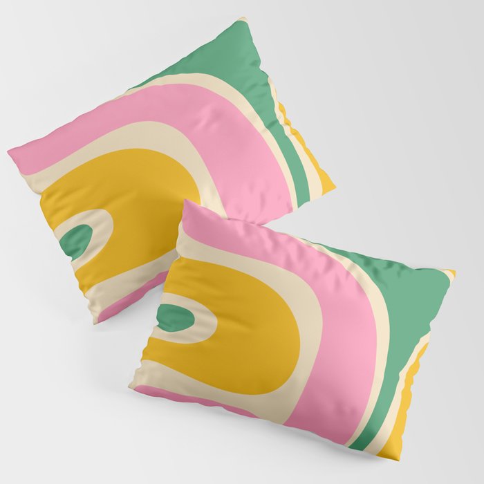 Retro Copacetic Abstract Yellow Pink Green Pillow Sham Gallery Image 3