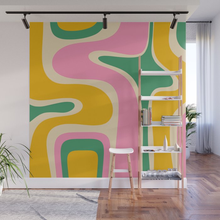 Retro Copacetic Abstract Yellow Pink Green Wall Mural Gallery Image 1